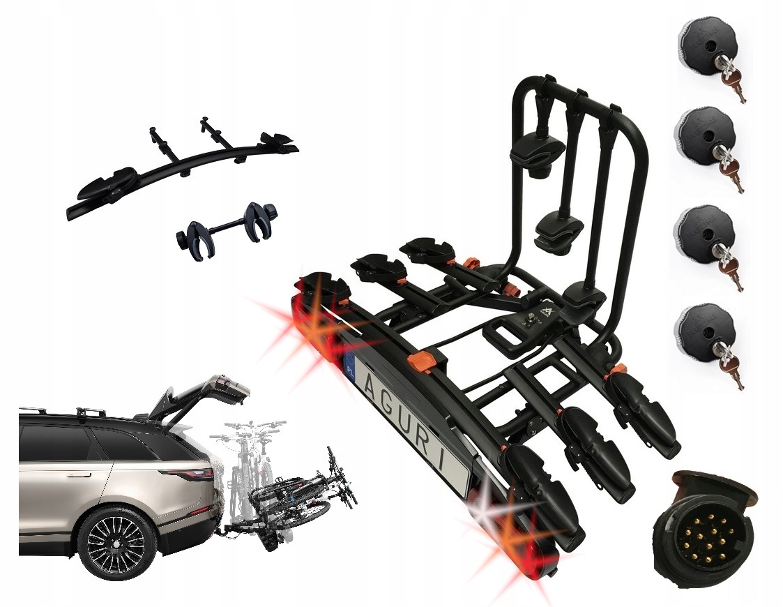 Bagażnik rowerowy na hak Aguri Active Bike 4 rowery uchylany black 13-pin