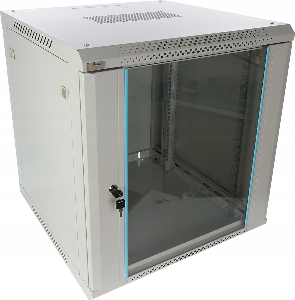 Szafa rack Pulsar 19" 12U/600x600mm drzwi szklane, wisząca, szara RWA1266-G
