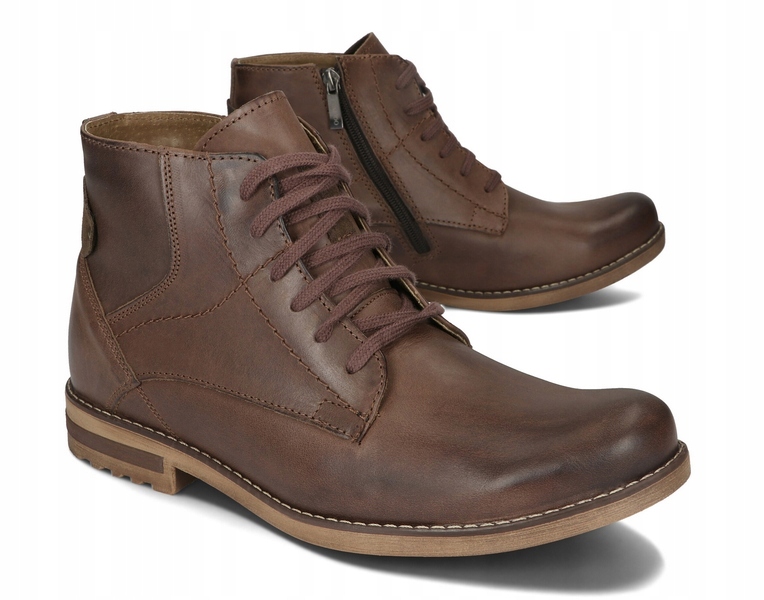 BUTY MĘSKIE SZTYBLETY OCIEPLANE POLSKIE SKÓRA 731 BRĄZ 44