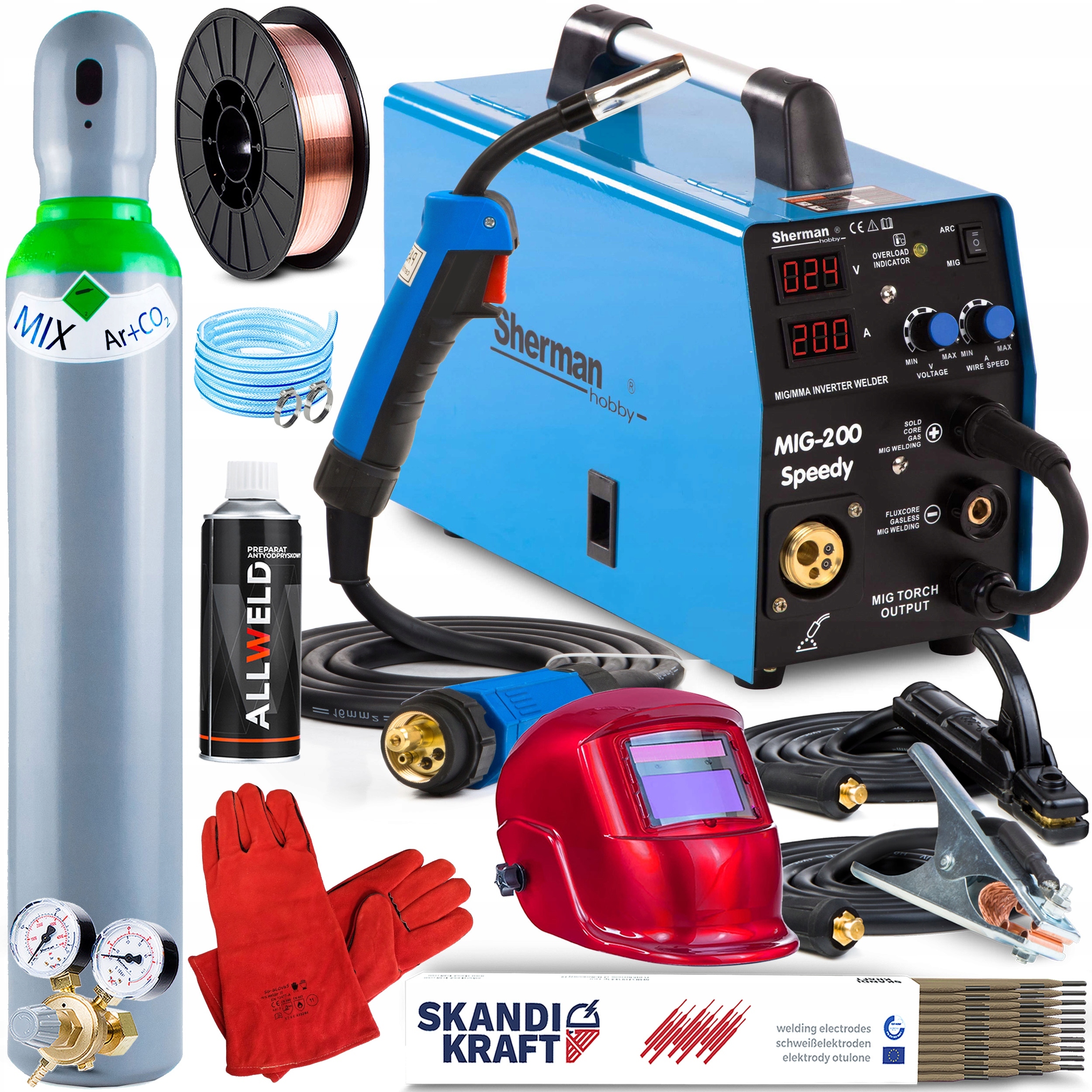 Invertorová Svářečka Sherman 200 Speedy Mig Mag Mma 230V 200A Igbt Set