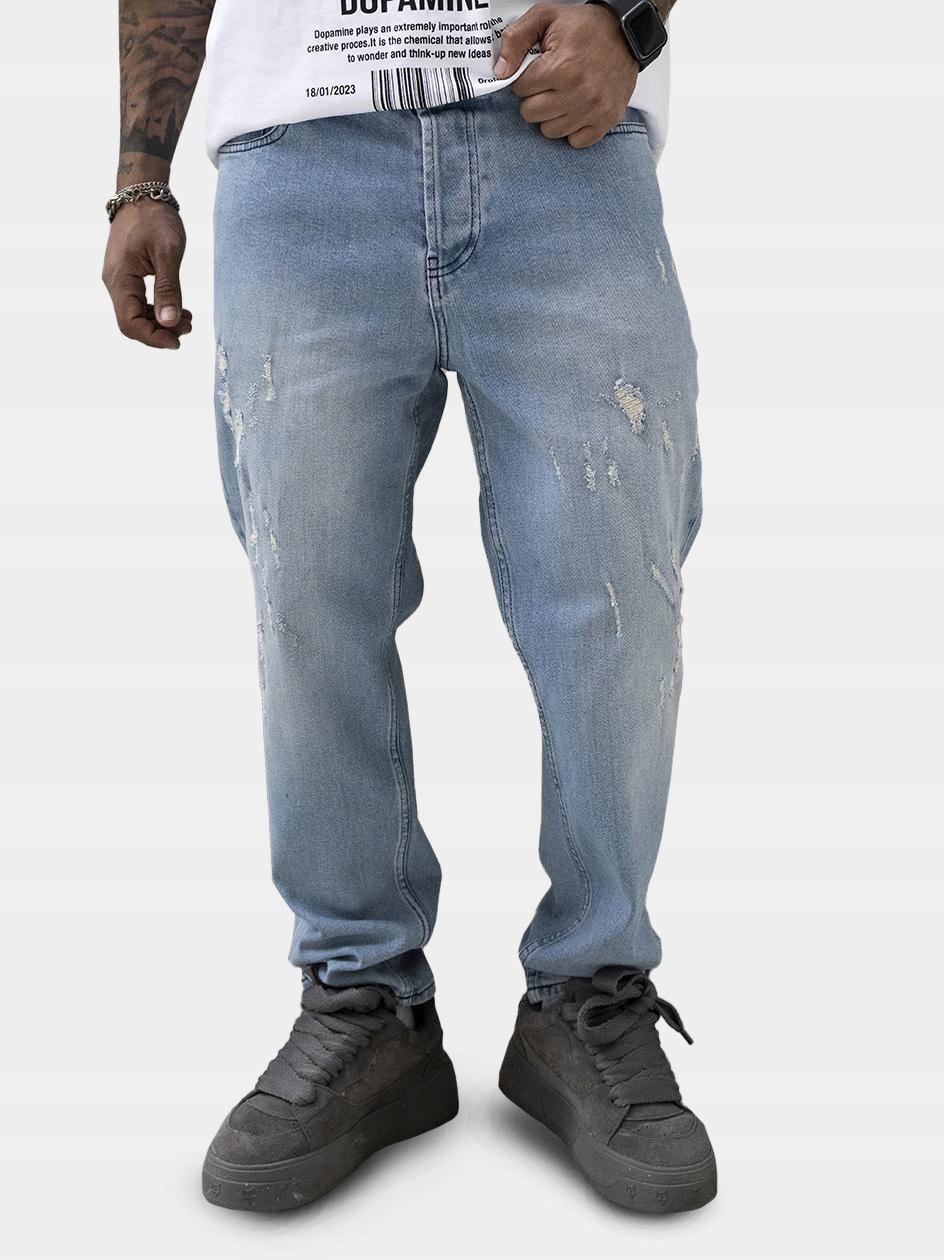 Džínové Kalhoty Pánské Džíny loosefit volné s efektem poškození Modré 29