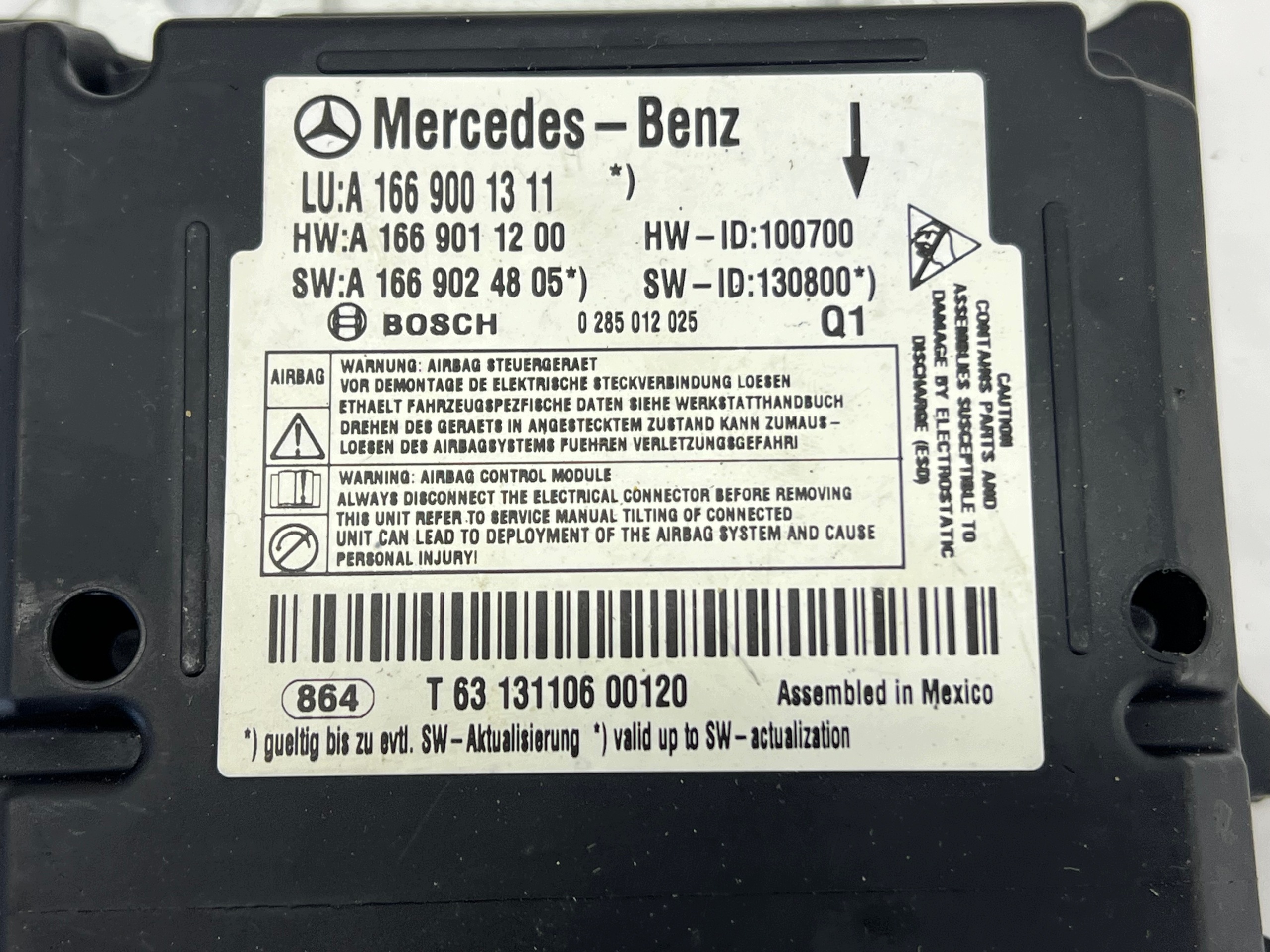 modulo Centralina SENSOR airbag airbag MERCEDES W166 ML A1669001311
