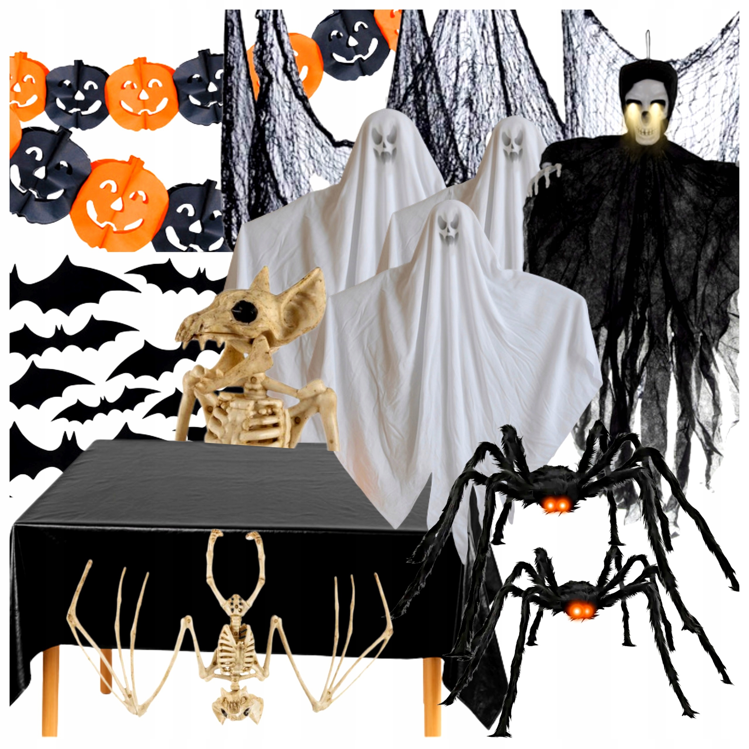 Dekorace Na Halloween Kostra Pavouk Duchové Pavučina XXL Netopýři Sada