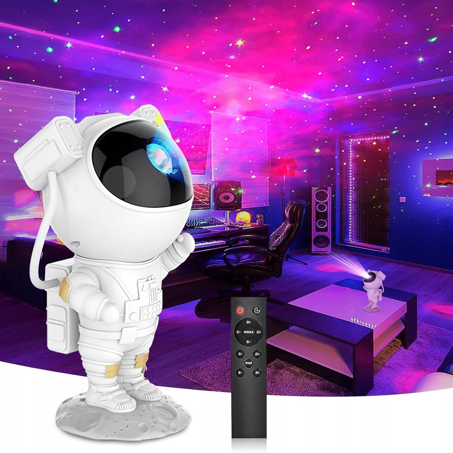 Projektor Gwiazd Rzutnik Lampka Nocna LED dla Dzieci na Pilota Astronauta Zasilanie akumulatorowe sieciowe