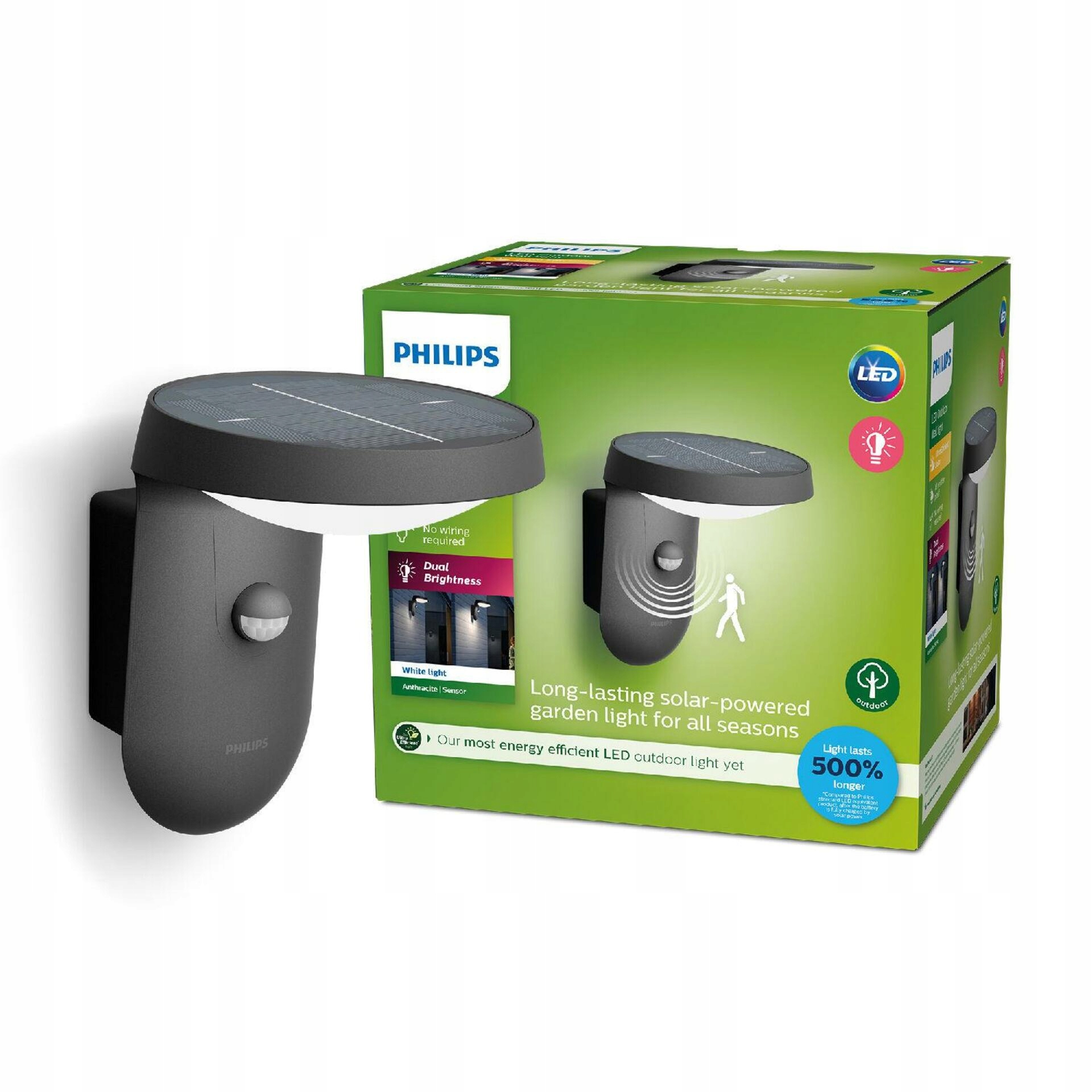 Solárne vonkajšie Led svietidlo Philips Tyla Ir 255lm, senzor, IP44, antracit