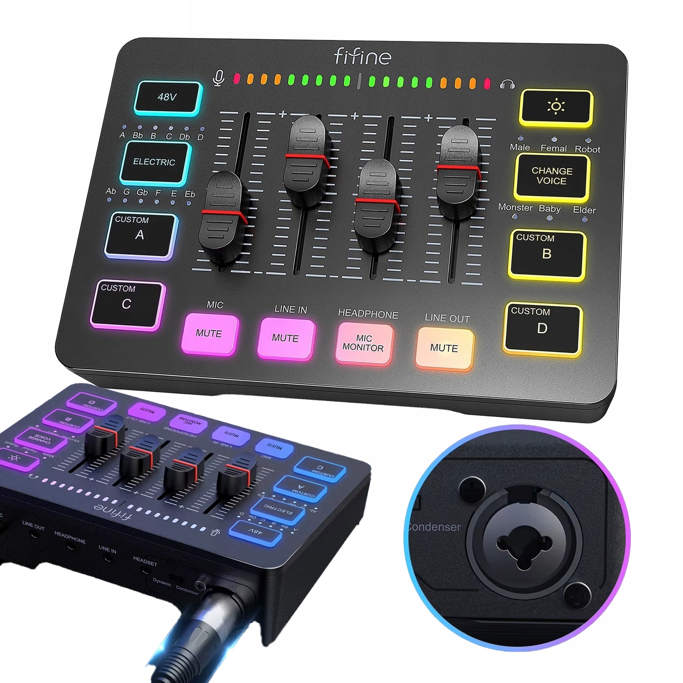 4-kanálový audio mixážní pult Xlr Usb Rgb Ideální pro podcasty streamování