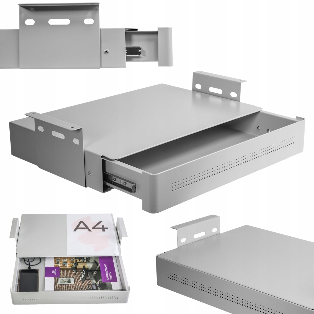 Kovová šuplík pod stůl Spacetronik 8 kg 48x30 Pólka šedá