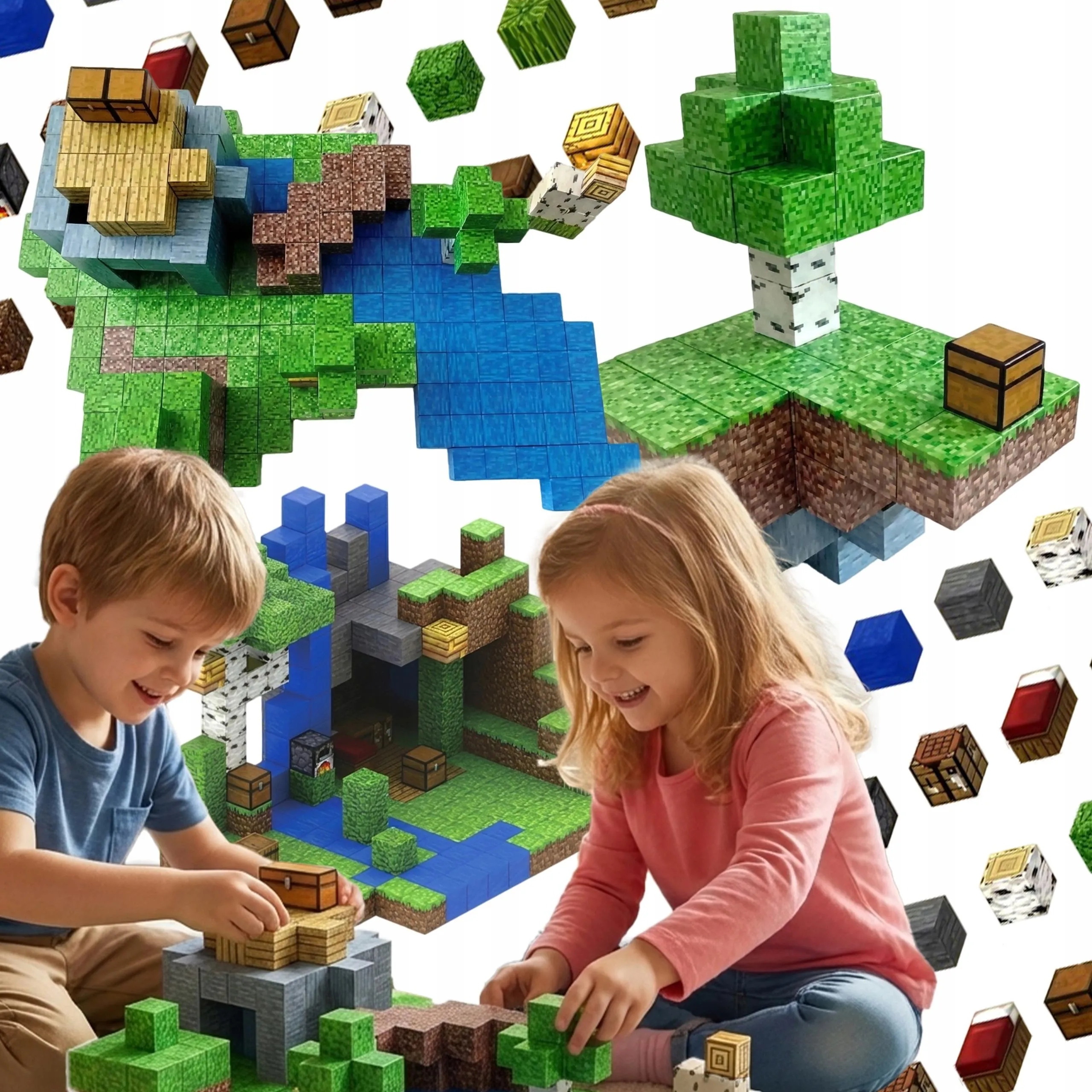 Magnetyczne Klocki Dla Dzieci Sześciany Bloki Pixele 300el. XXL 9 Figurek