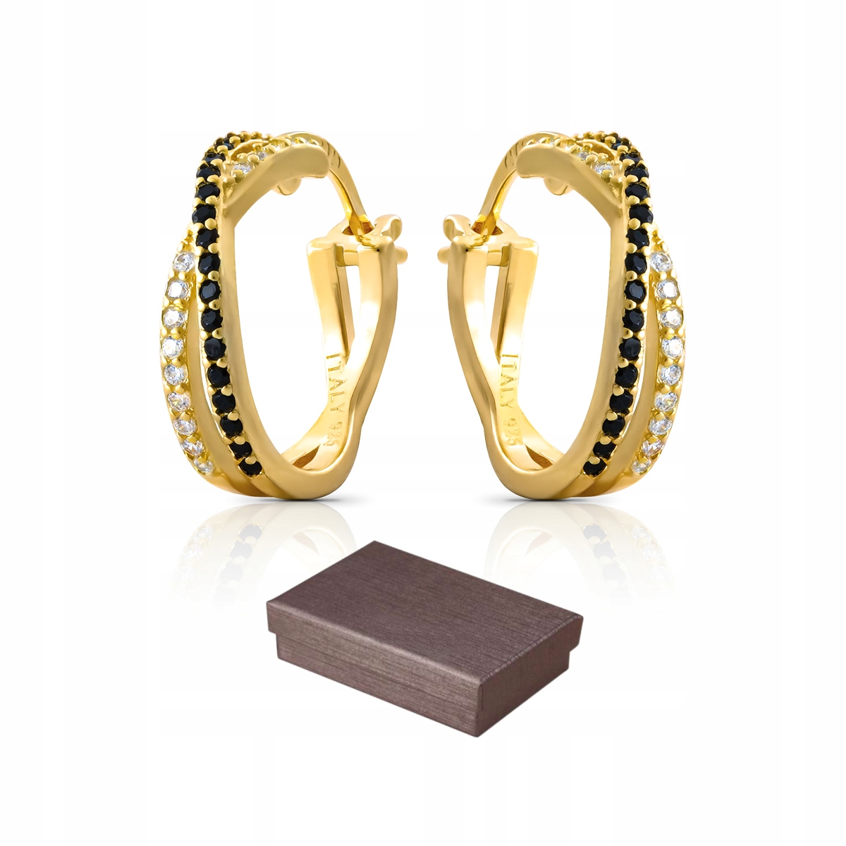 Kolczyki srebrne 925 koła kółka z cyrkoniami pozłacane 24K