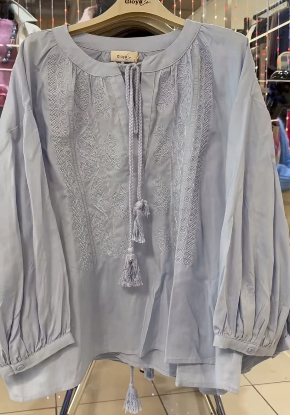 Gioya bluzka haft niebieska blue Plus size Uni do 46/48 Italia premium