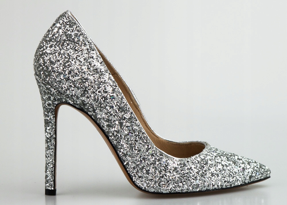 Stříbrné Lesklé Lodičky S Vysokými Emis 36