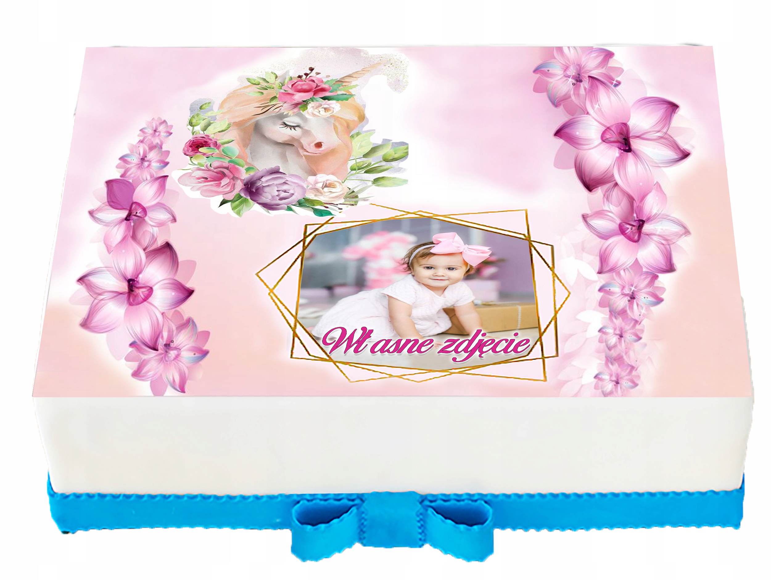 OPŁATEK NA TORT A4 2 JEDNOROŻEC z TWOIM ZDJĘCIEM