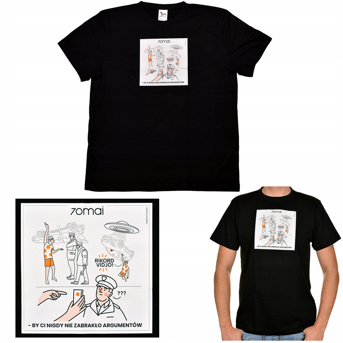 Koszulka BAWEŁNIANA L 70mai czarna nadruk UFO Marka 70mai