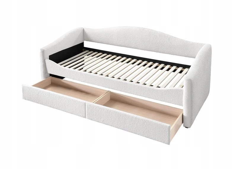 Łóżko Tapicerowane Caydence Kremowe z Szufladami 90x200 Boucle Halmar