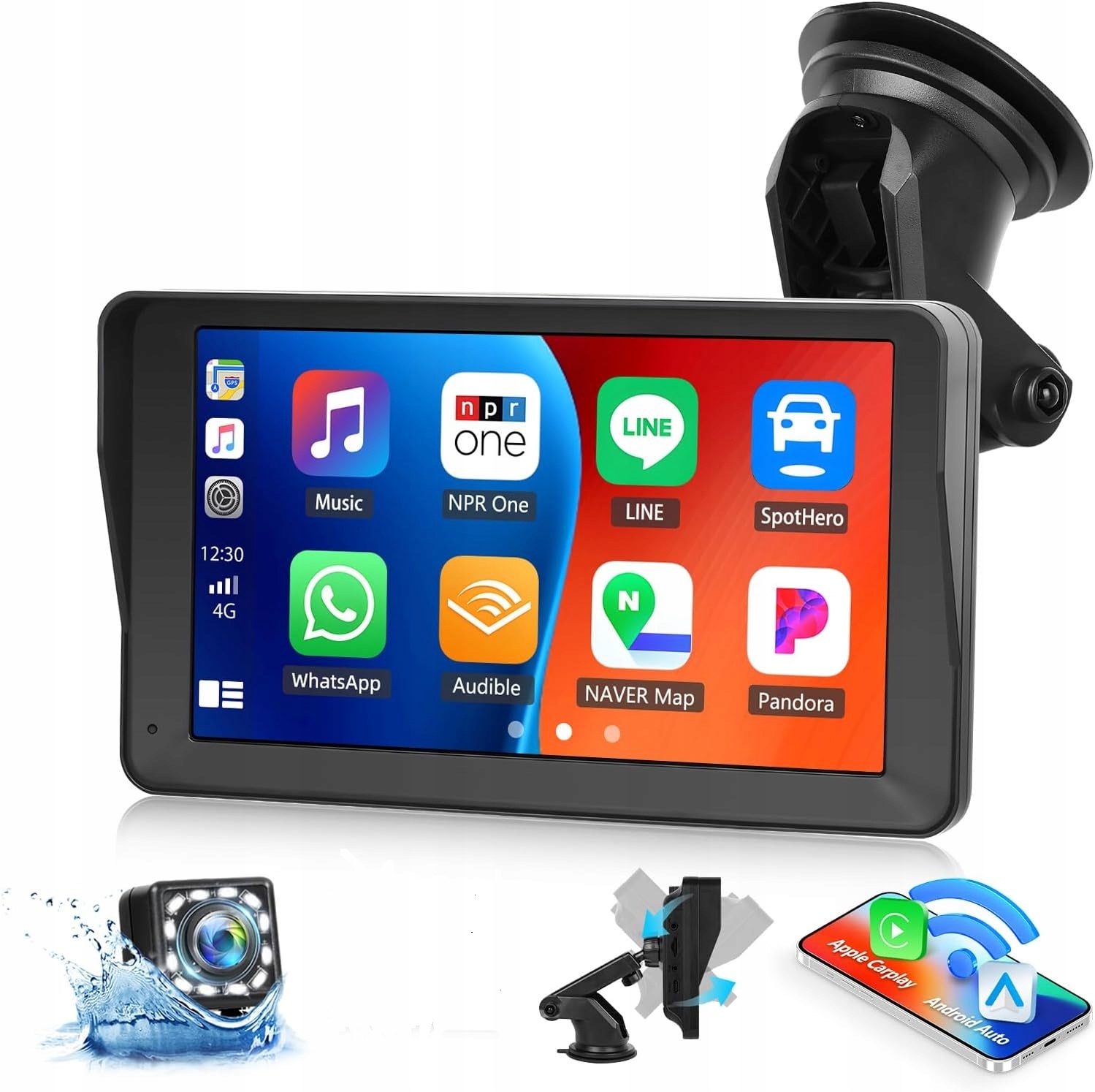 Přenosný dotykový displej Android Carplay, 7palcový dotykový displej Ips 1080p