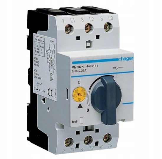 Motorový spínač 3P 0,16-0,25A na Din lištu Hager