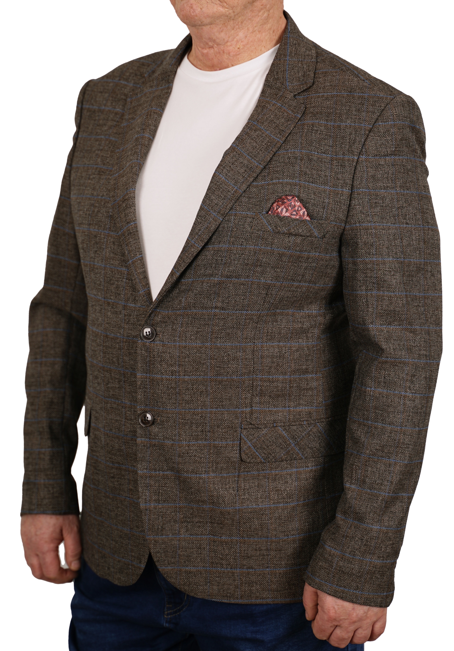 MARYNARKA MĘSKA BRĄZOWA W KRATĘ WIZYTOWA ELEGANCKA CASUALOWA TURECKA 66 Rozmiar 66