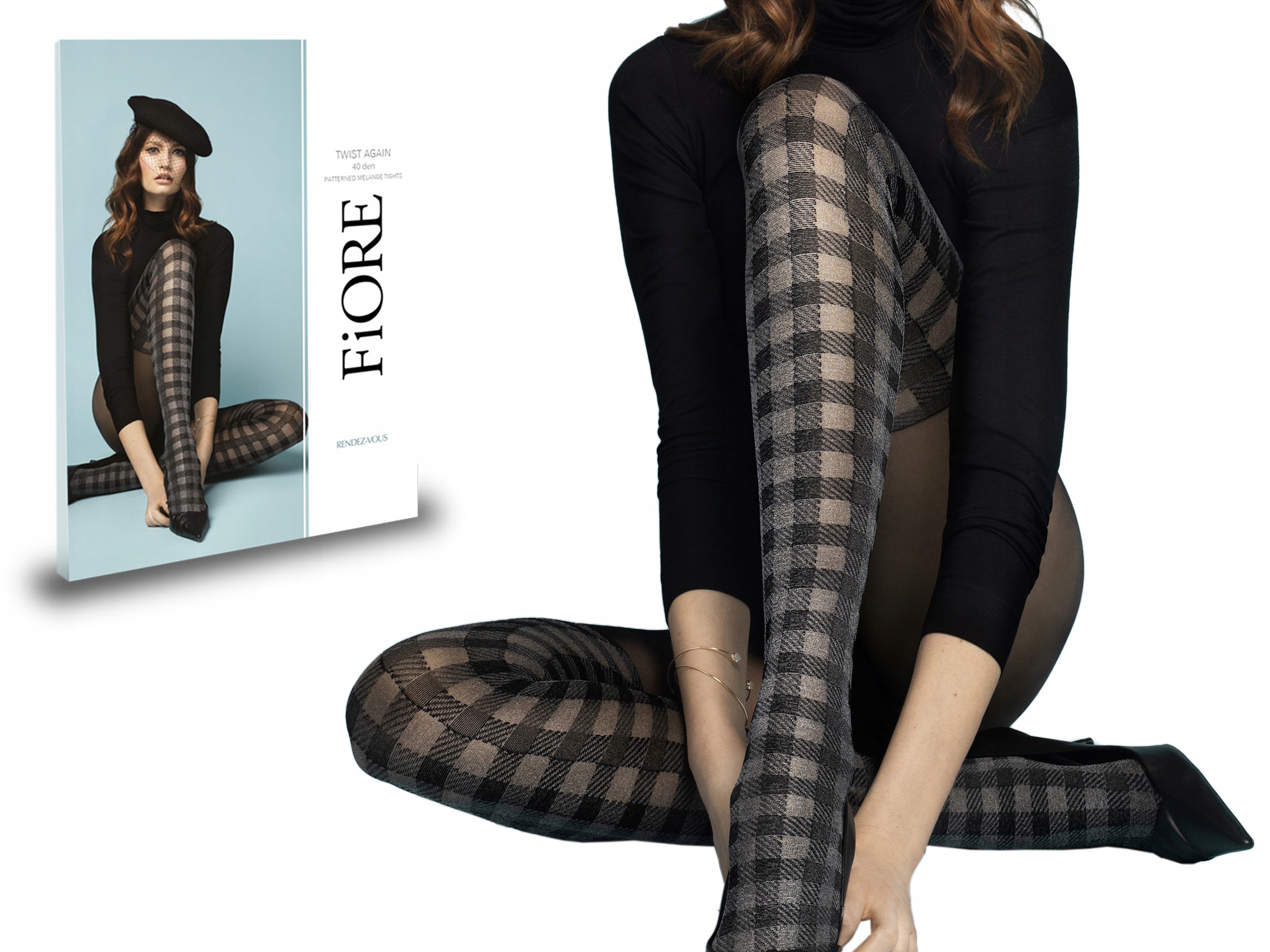 

Rajstopy wzorzyste Twist Again Fiore mel/black 3-M