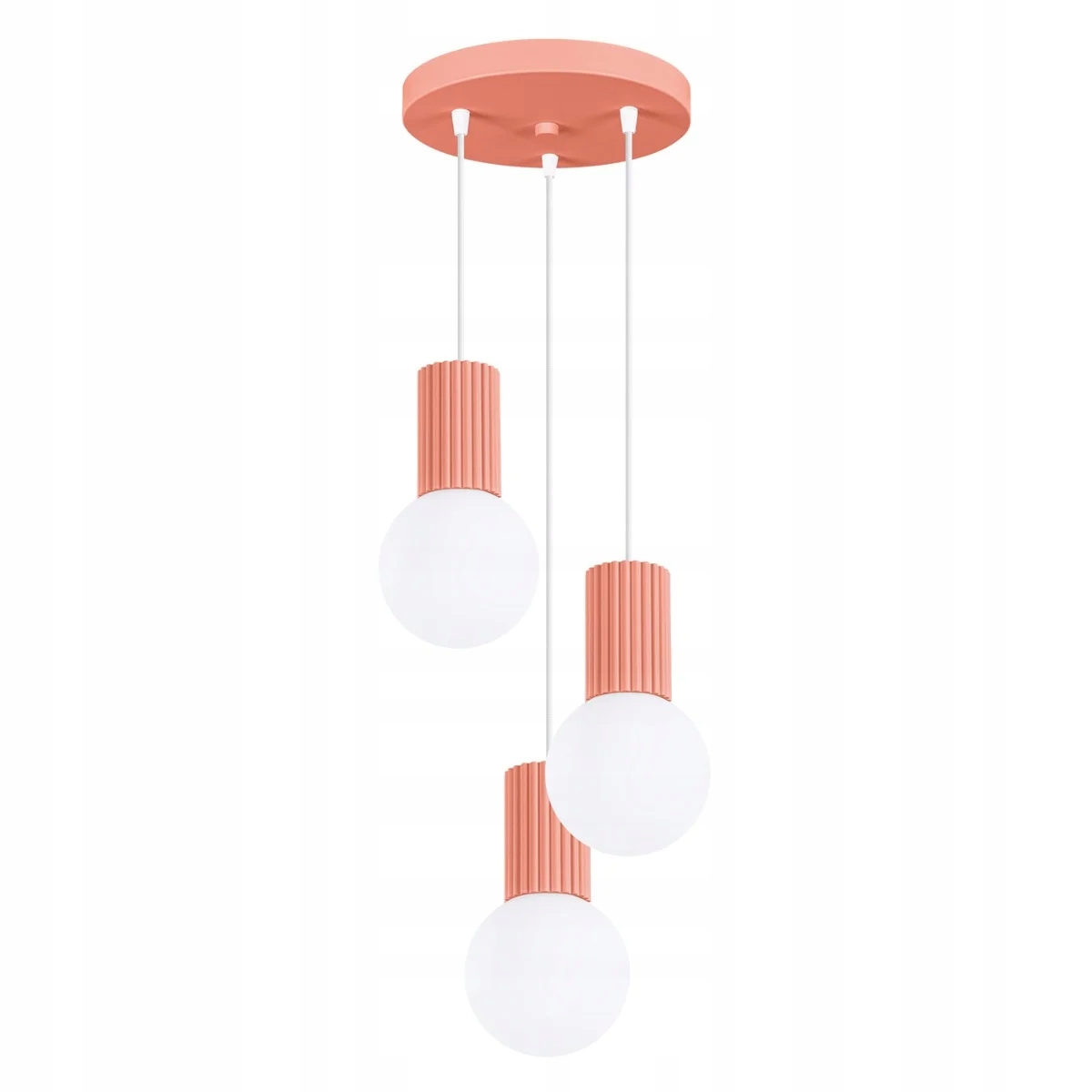 Závěsná lampa broskvová kulatá rýhovaná 3 skleněné bílé koule Sollux