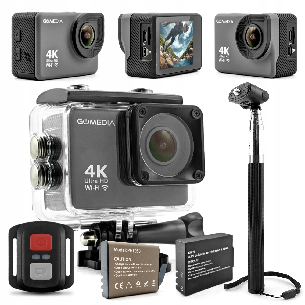 Športová kamera 4K Uhd 30FPS WiFi Hdmi Pilot Vodotesná 2 batérie Monopod
