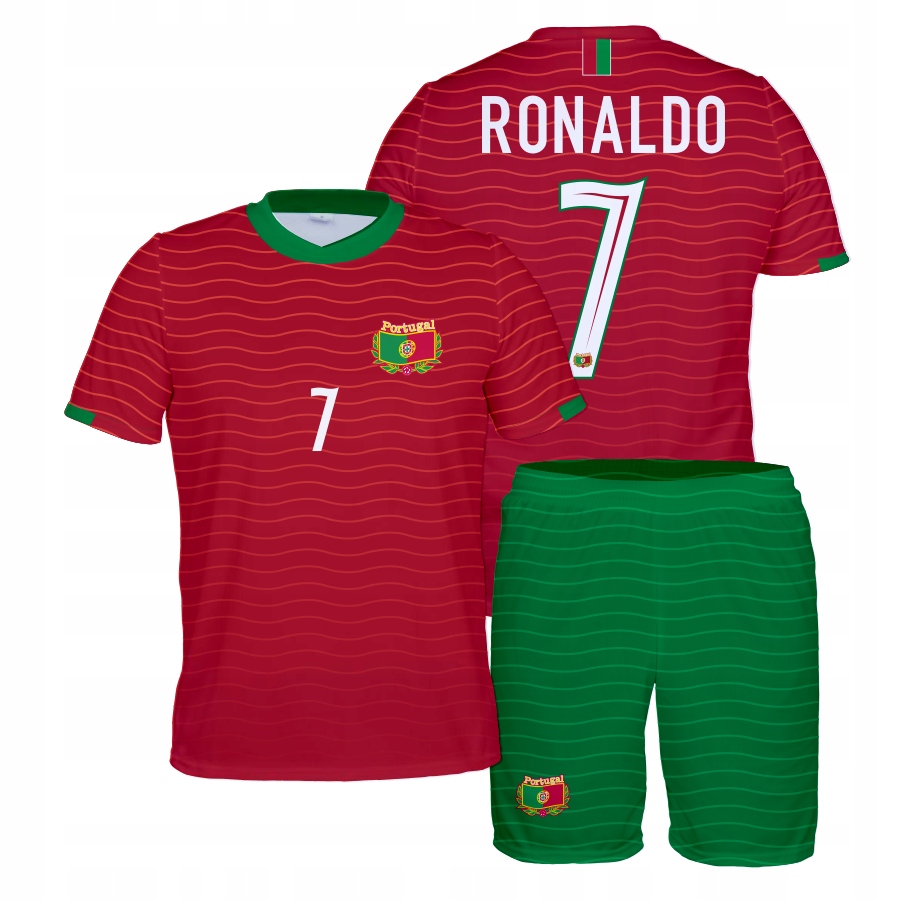 Ronaldo Portugalia strój piłkarski koszulka spodenki rozmiar 128