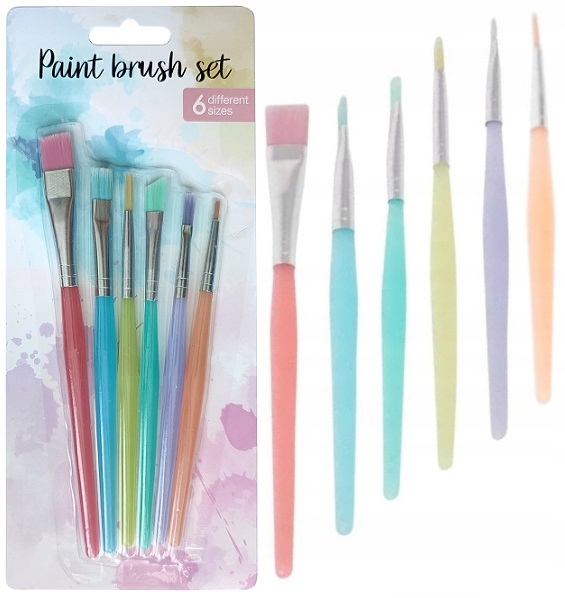 PĘDZELKI SZKOLNE ZESTAW PĘDZELKÓW 6 SZTUK RÓŻNE ROZMIARY