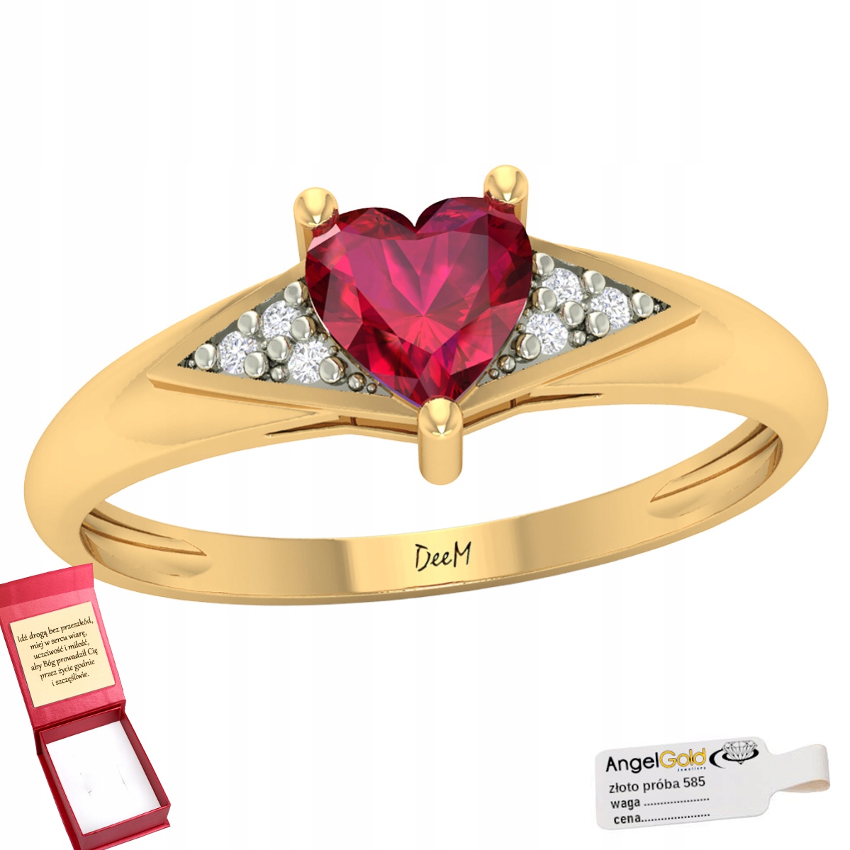 Zlatý Zásnubní Prstýnek S Rubínem Ve Tvaru Srdce Ze Zlata Ryzosti 585