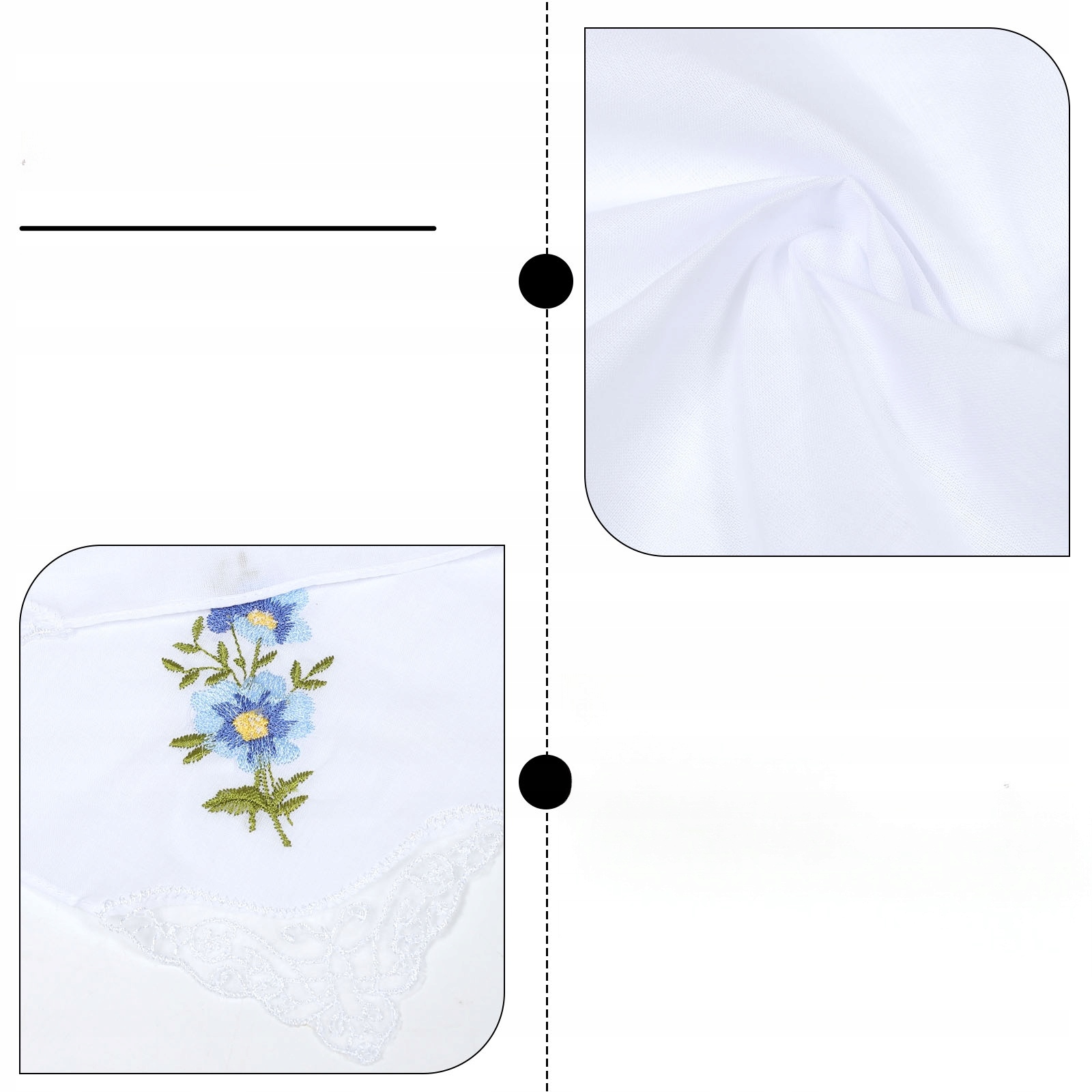 CHUSTECZKI HAFTOWANE DAMSKIE 6 SZT. Kolor dominujący biały