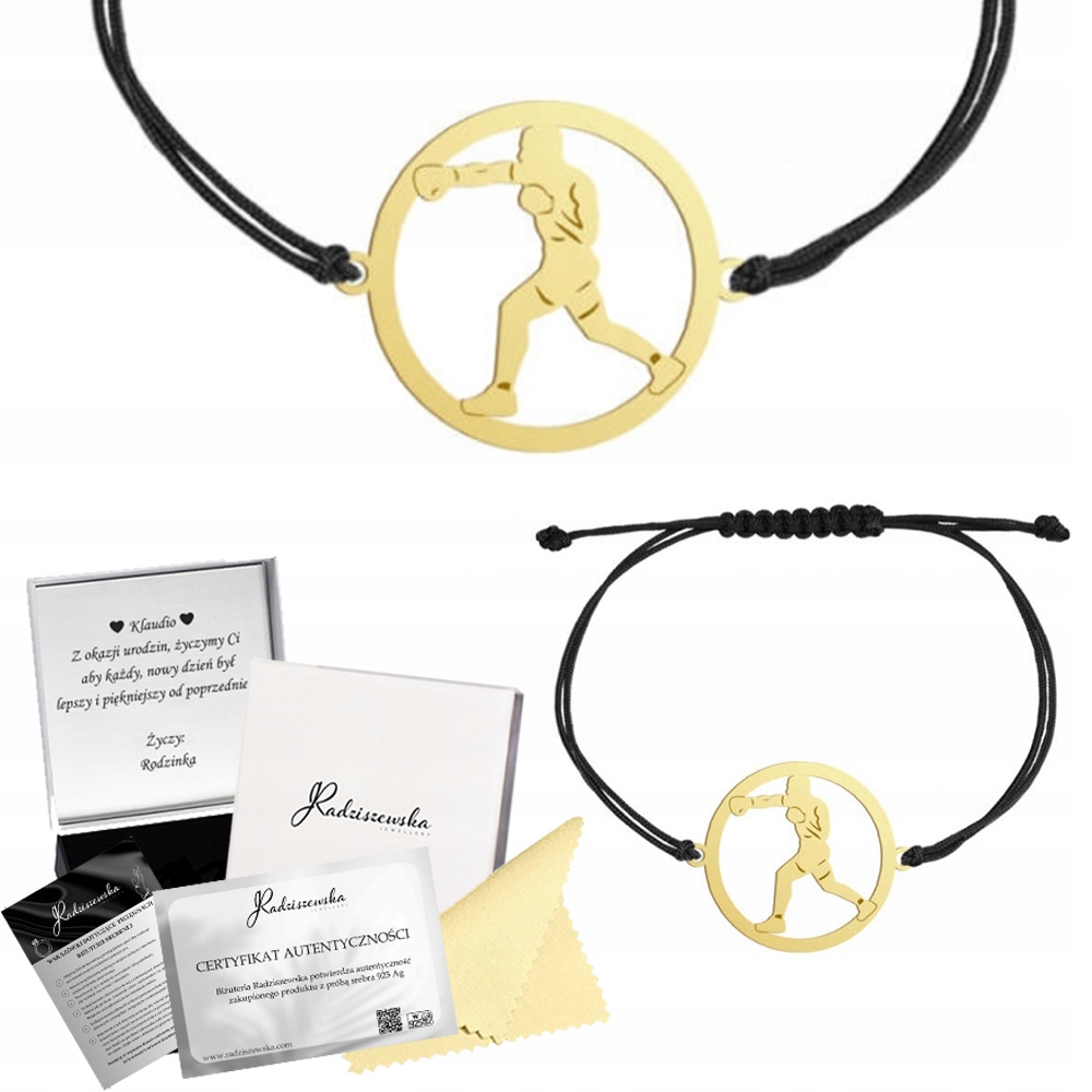 Zlatý Náramek Kick Boxing Šňůrka Stříbro 925 Dárek K Narozeninám Gravírování