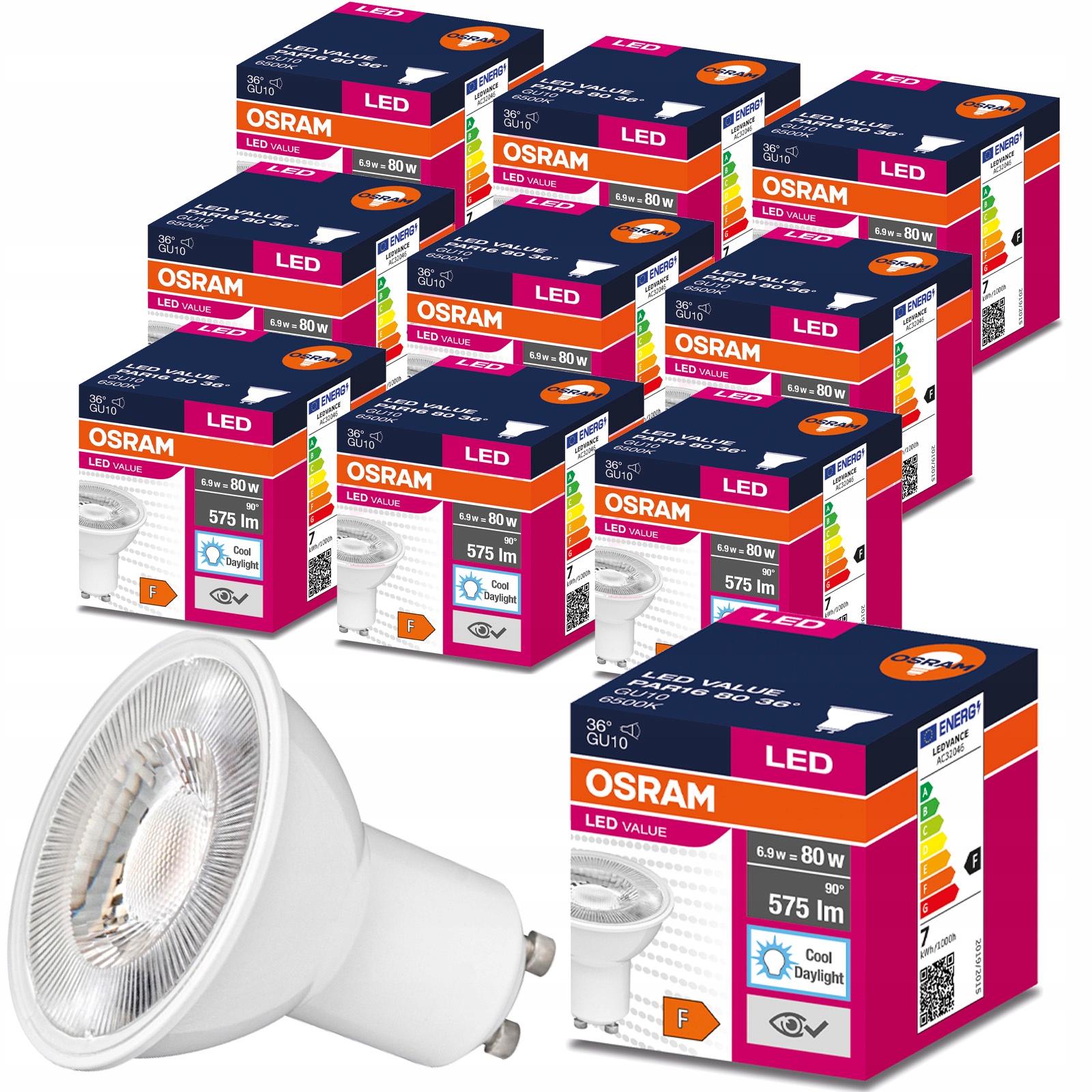 

10x Żarówka Led Halogen 6,9W 80W GU10 6500K Osram