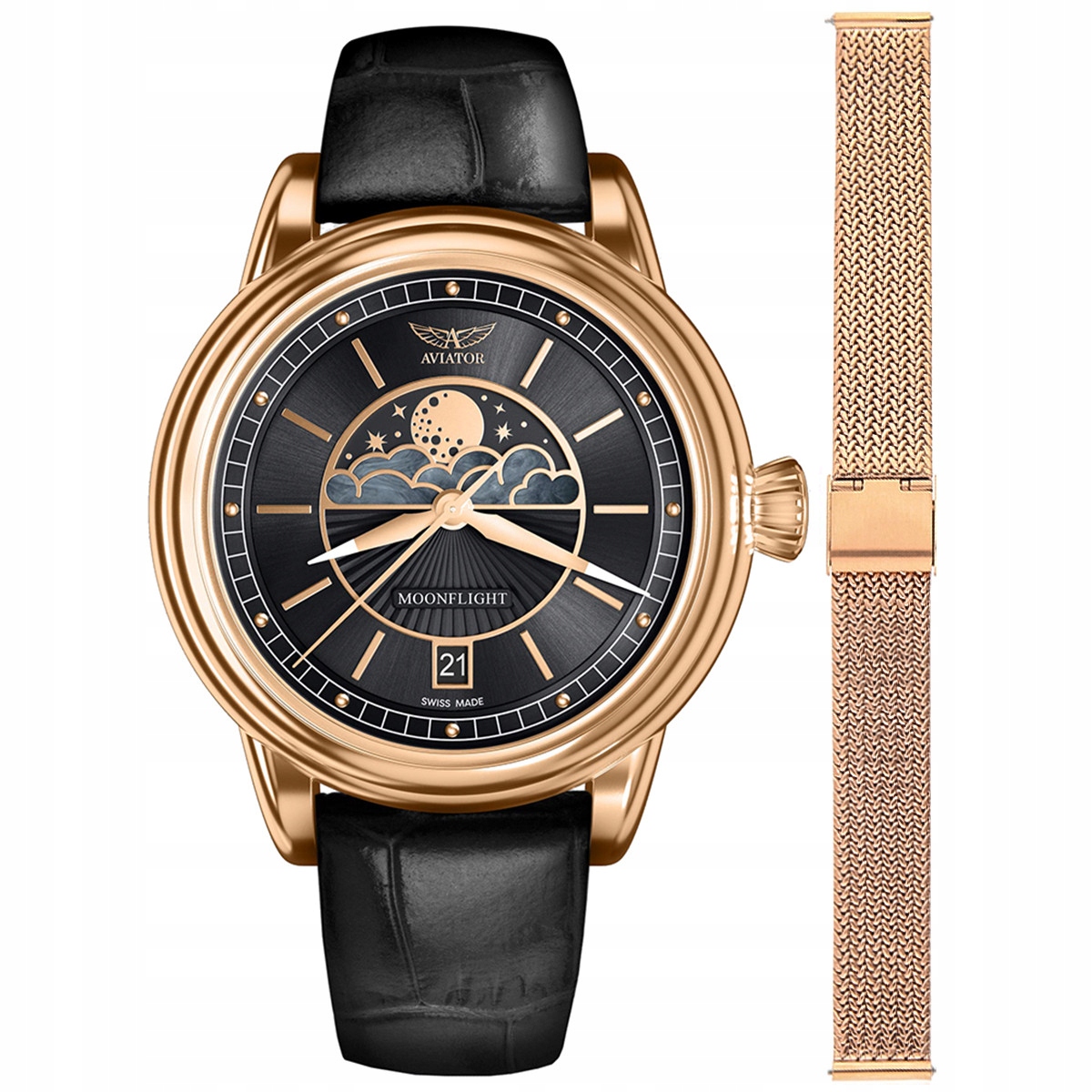 Dámské hodinky Aviator V.1.33.2.253.4-SET růžové zlato