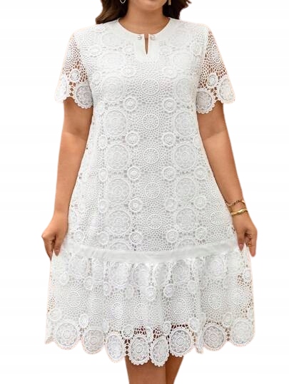 Shein Plus Size Bílá Šaty S Ažurovým Vzorem A Krátkým Rukávem 52 1JA