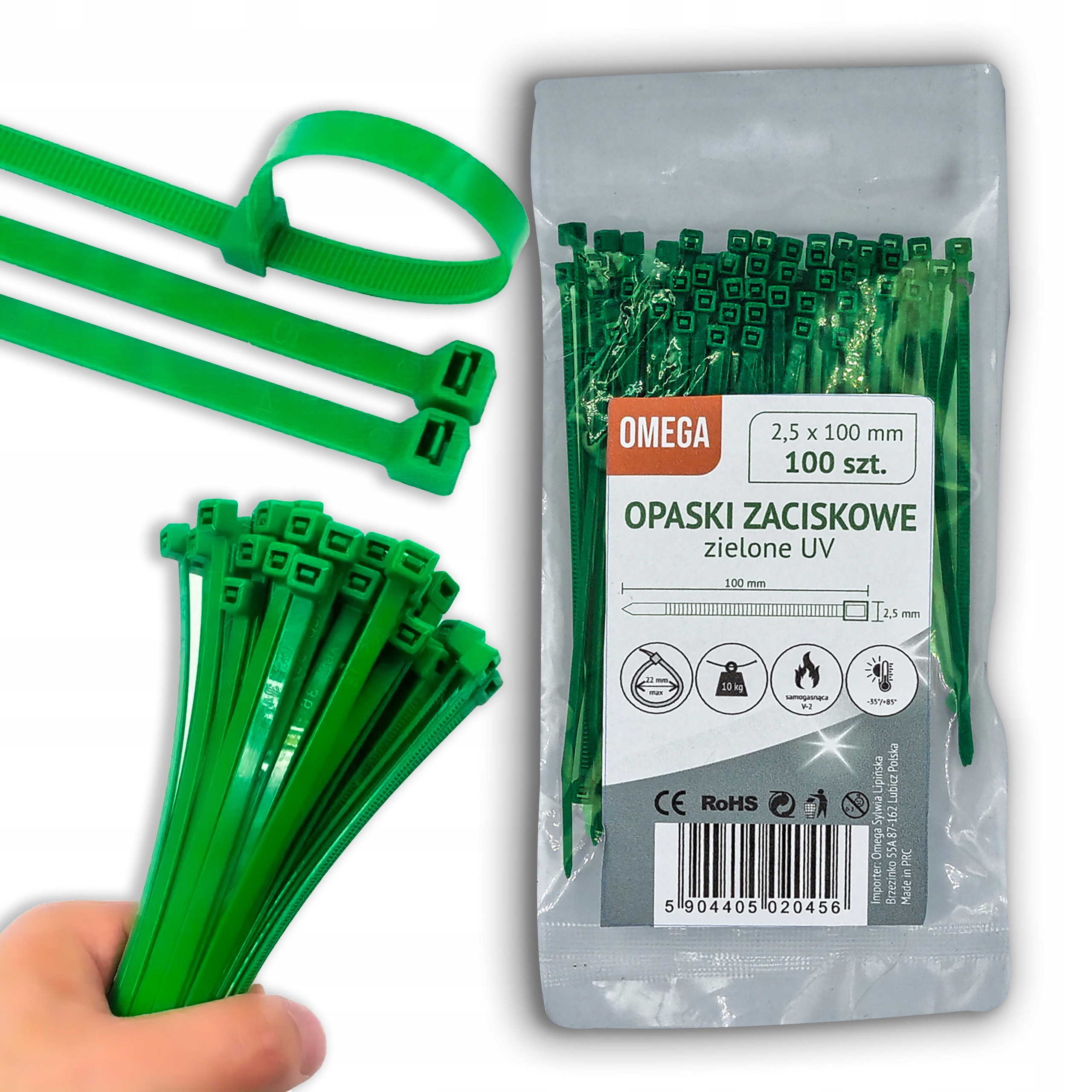 OPASKI TRYTKI ZACISKOWE KABLOWE UV ZIELONE 2,5X100