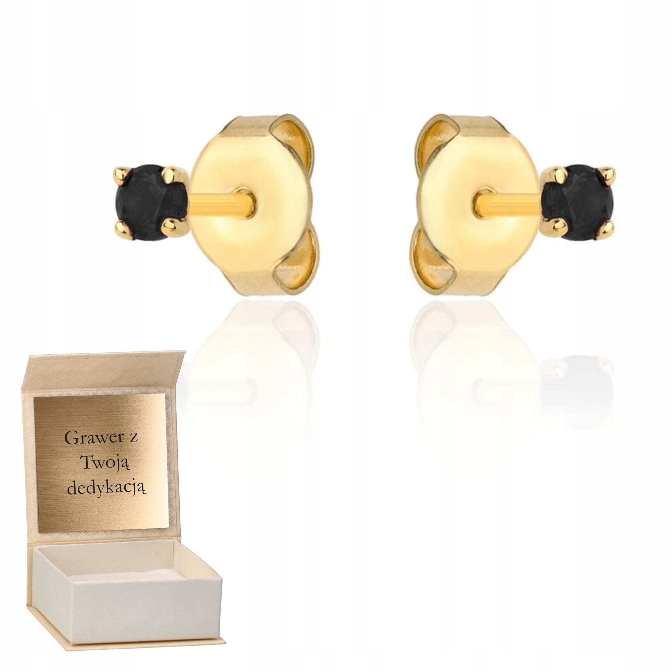 Zlaté náušnice Černá Zirkon na tyči zlato ryzost 585 Gravírování
