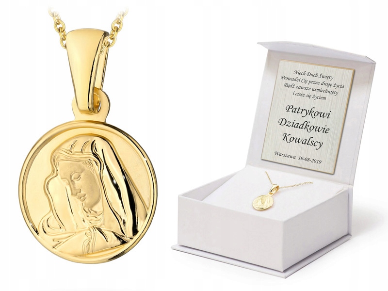 Srebrny Komplet pr. 925 Łańcuszek Zawieszka Medalik Matka Boska Grawer