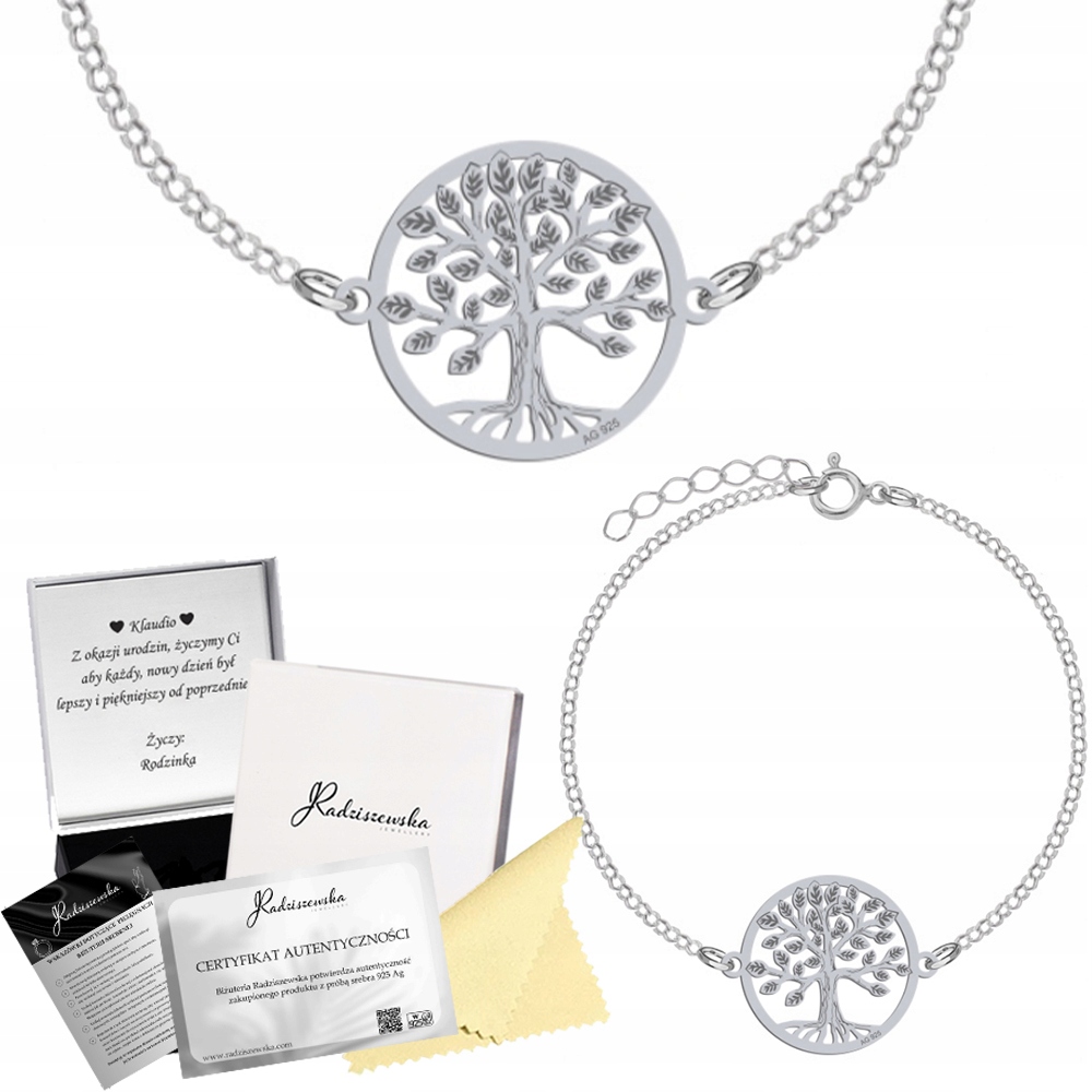 Stříbrný Náramek Stromek Štěstí Dárek 925 Narozeniny Přání Bonus