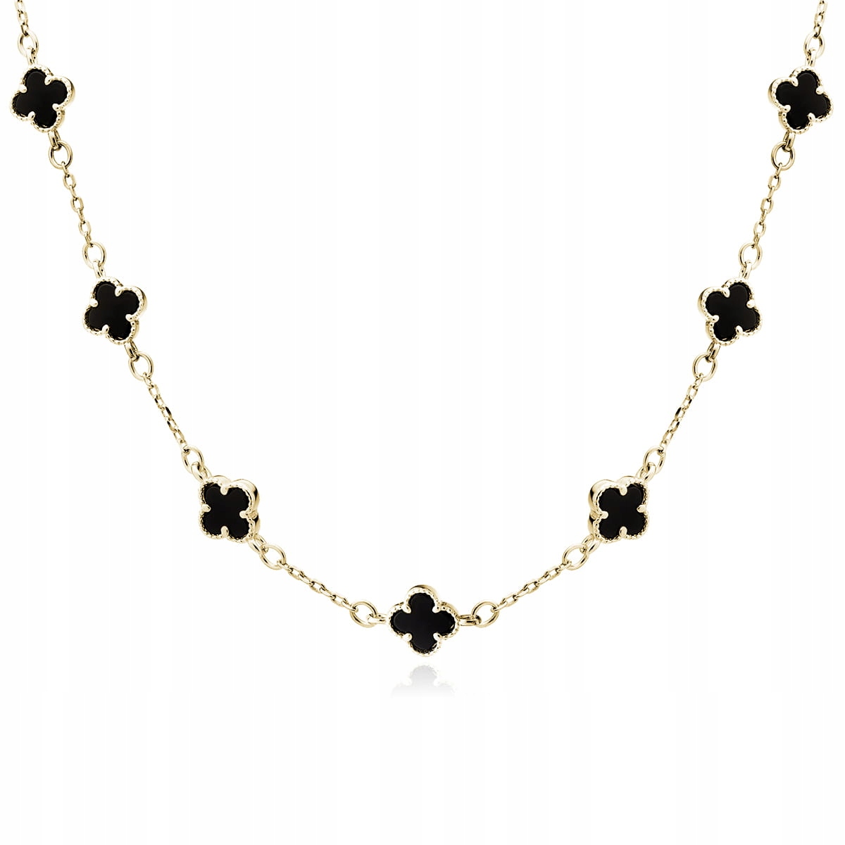 Stříbrný pozlacený náhrdelník ryzost 925 s černým onyxem (čtyřlistý
