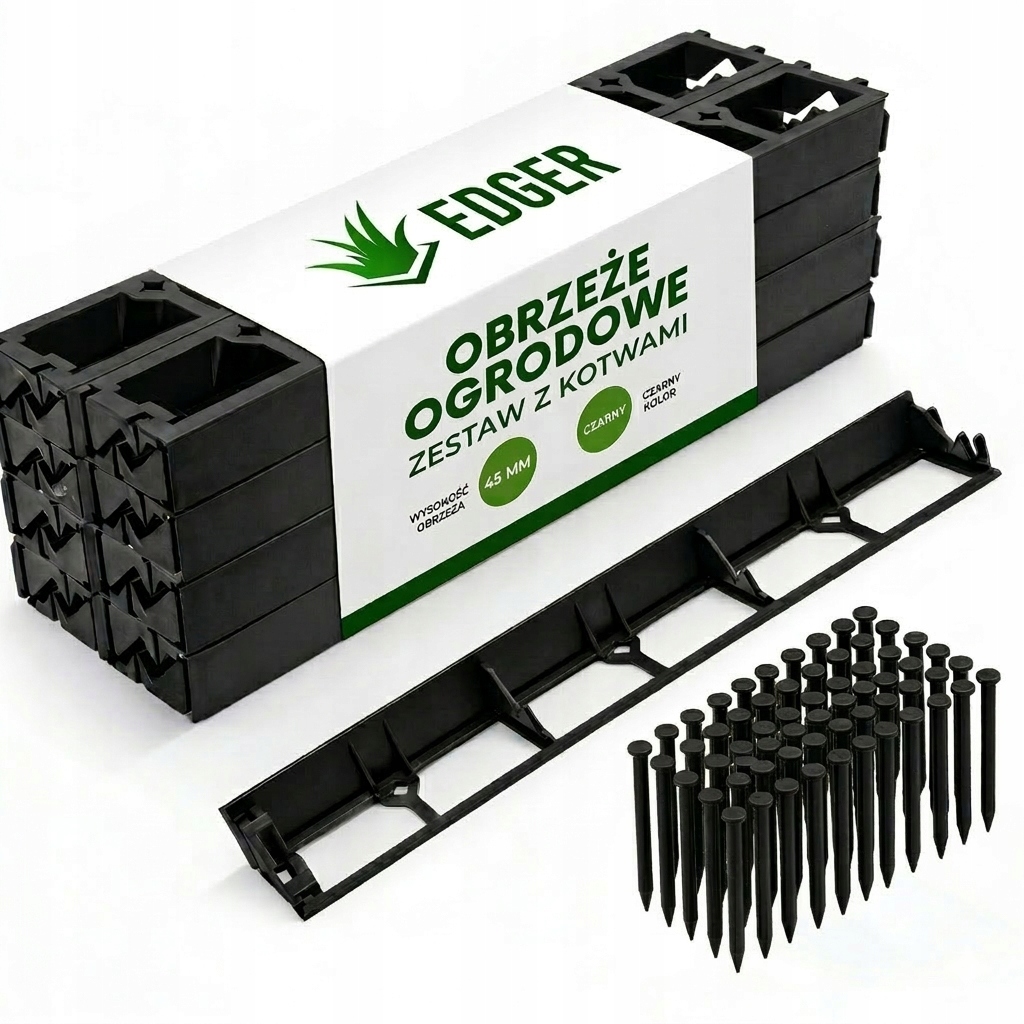 Trávníkový Lem Plast 4,5 cm 12 m 50 Kotvících Kolíků 50 cm