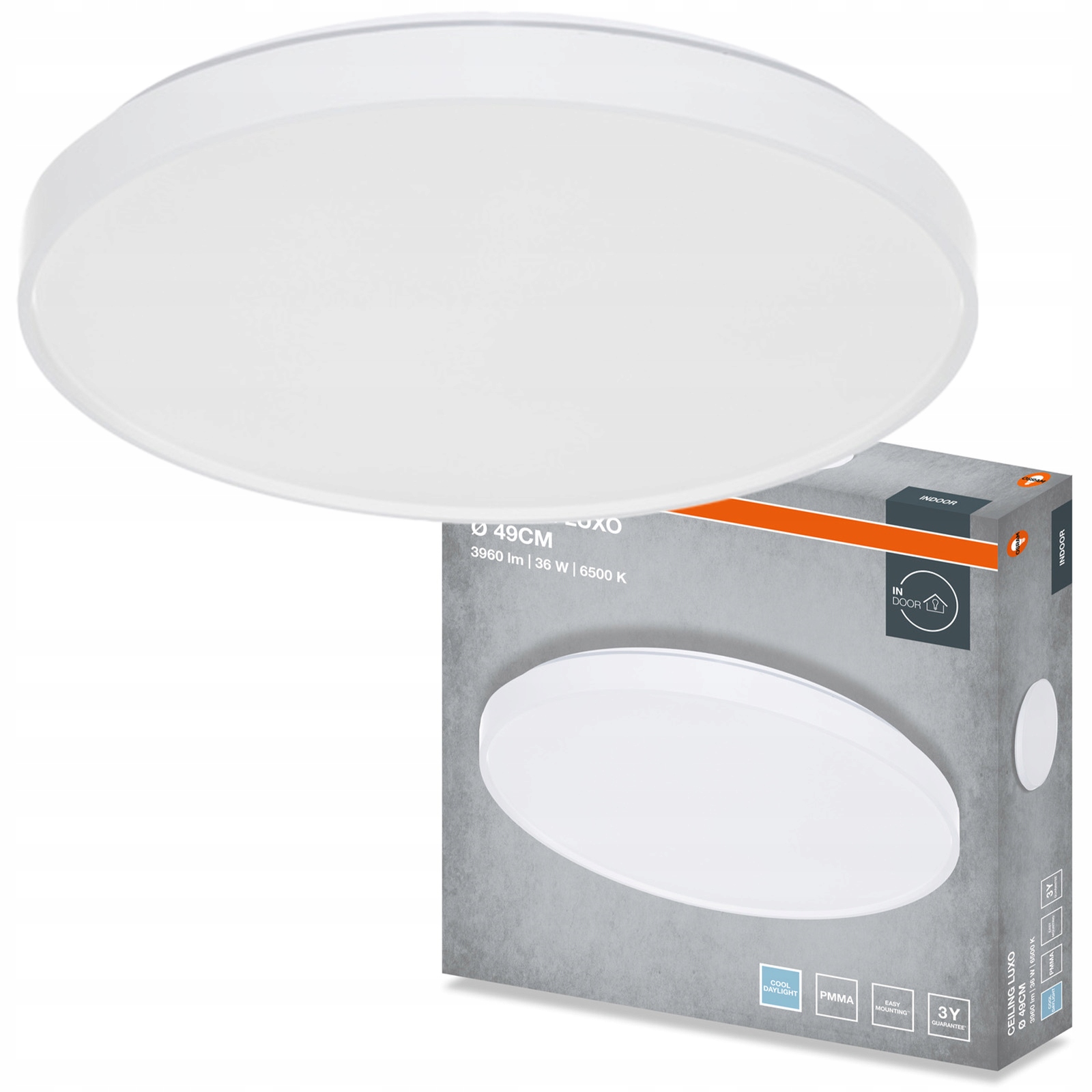 Stropné Svietidlo Nástenná lampa Panel 36W 1980lm 6500K Osram