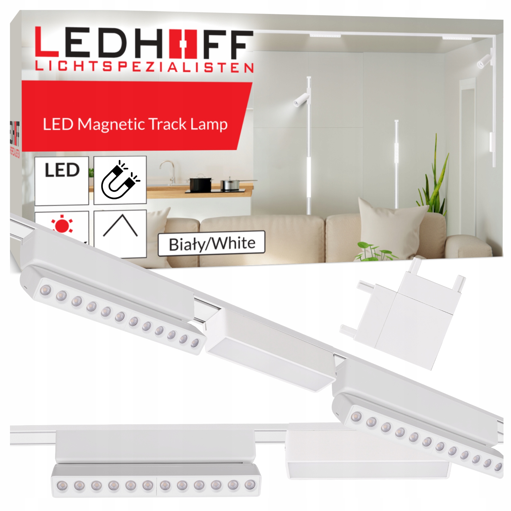 Magnetické kolejnicové osvětlení Kolejnice bílá 2m 5x Led lampa reflektor Spot