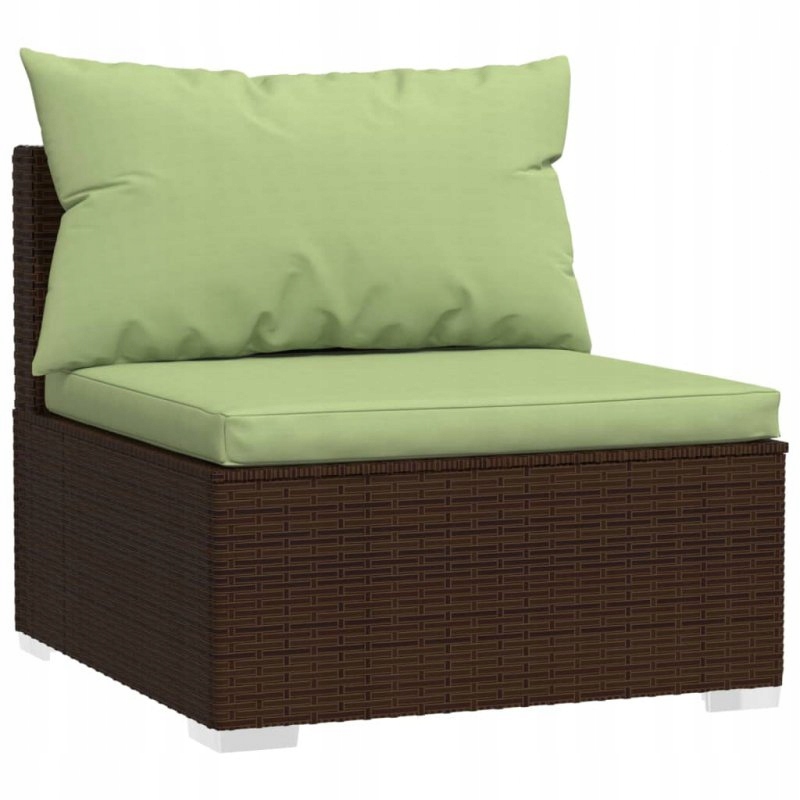 

Moduł sofy środkowej z poduszkami, brązowy, rattan