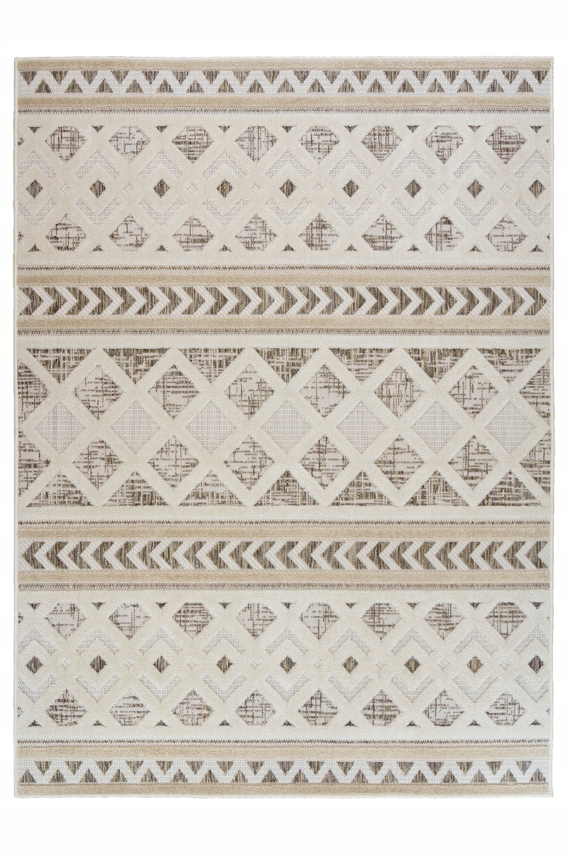 

140x190 cm Dwupoziomowy Dywan Etno Romby Beż Krem