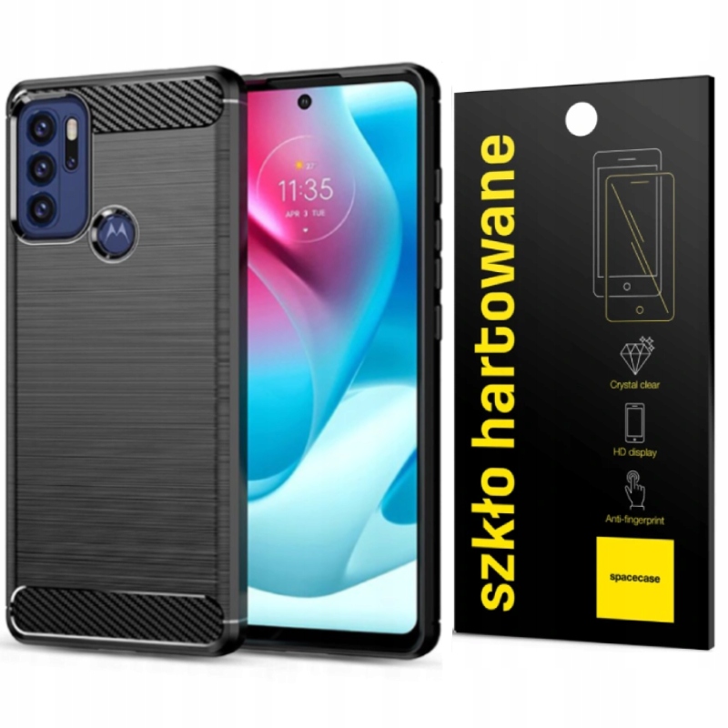 

Etui Pancerne Carbon Do Moto G60S Pełne Szkło