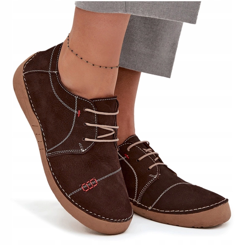 Dámské Kožené Polobotky S Prošíváním Artiker 57C2114 Hnědé 38