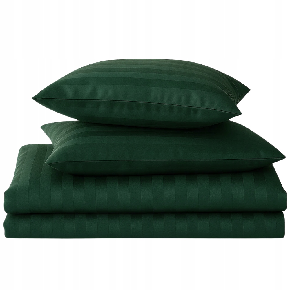 Pościel 200x220 w pasy adamaszek hotelowa satyna komplet butelkowa zielona