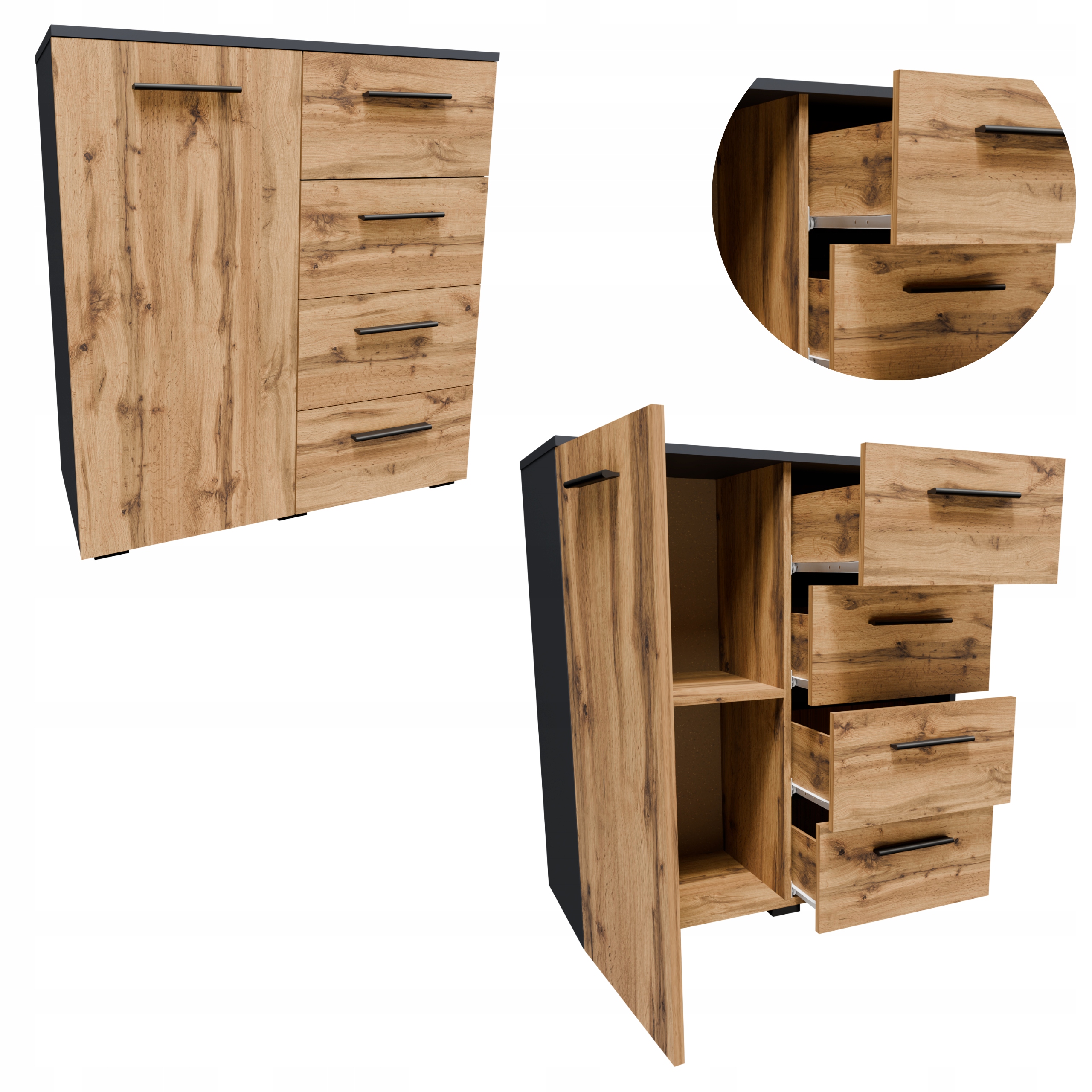 Komoda Helena 80 cm 1D4S Antracit-wotan šatňa skriňa oblečenie hračky