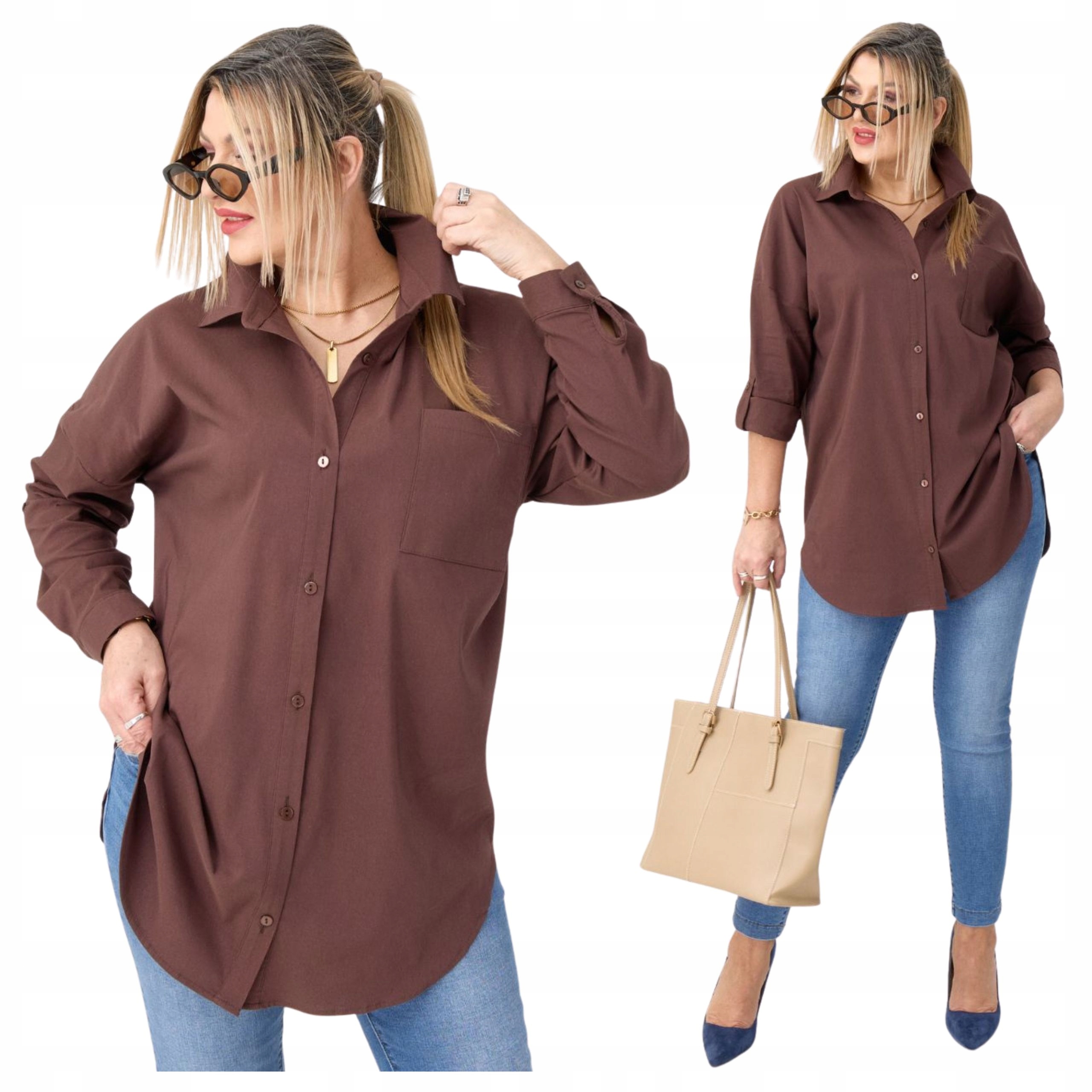 Koszula Damska Bawełniana Klasyczna Oversize Rozpinana