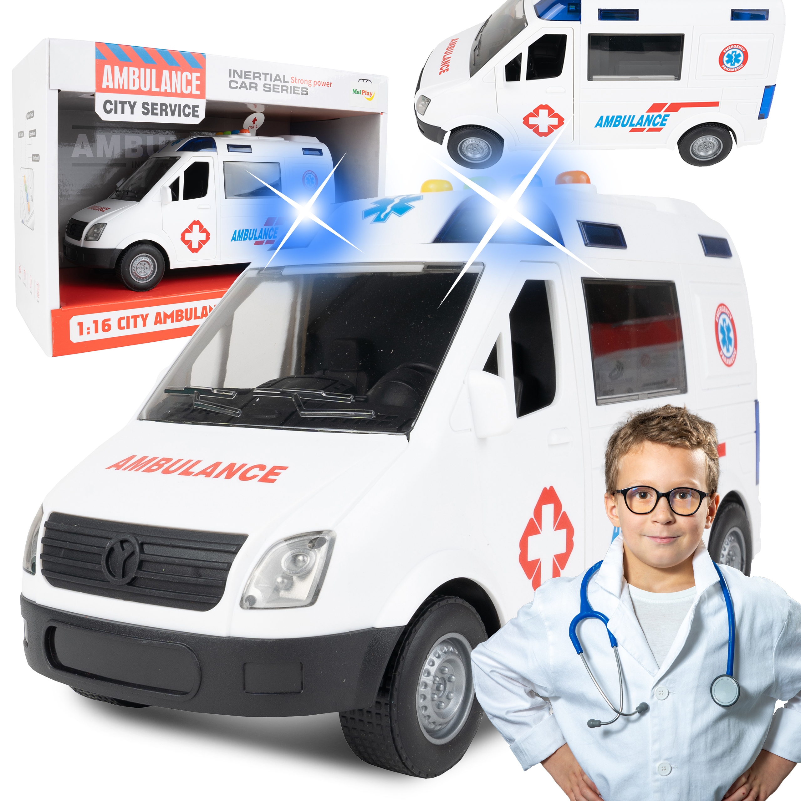 

Karetka Ambulans Auto Na Baterie Światło Dźwięk
