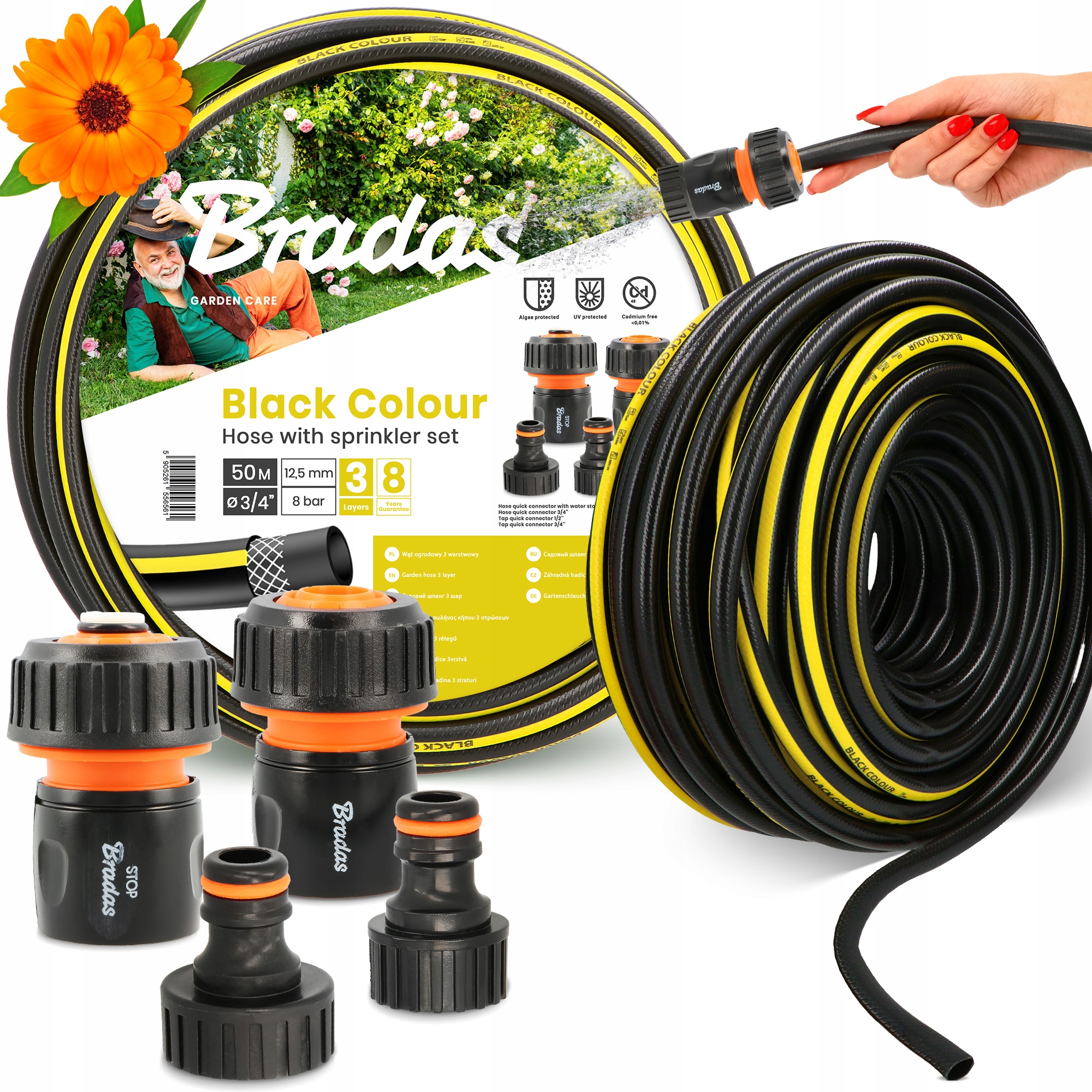 Záhradná Hadica 3/4 50 M 3-VRSTVOVÁ, Navíjacia, Pružná, Gumová, Vodná Hadica, Yo