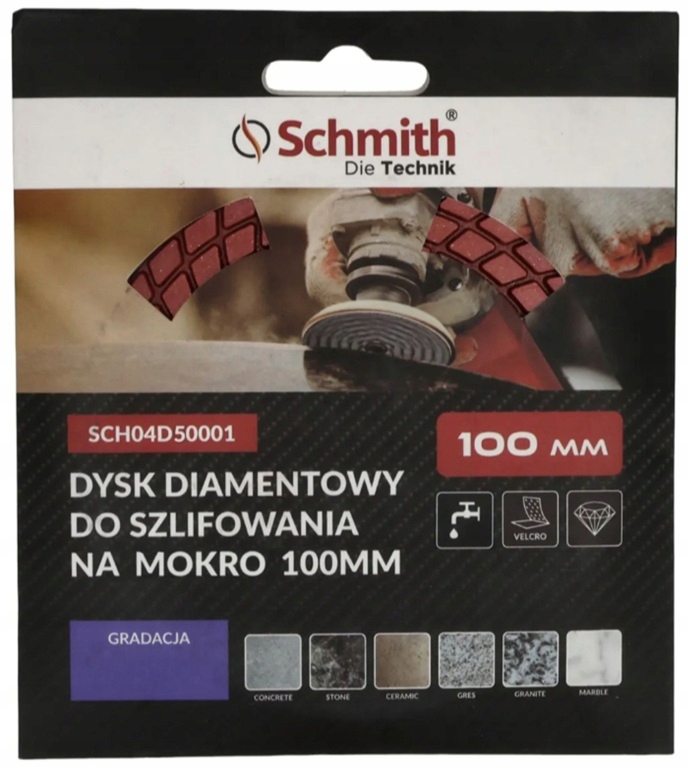 TARCZA DIAMENTOWA POLERSKA DYSK DO SZLIFOWANIA NA SUCHO 100mm #100 SCHMITH